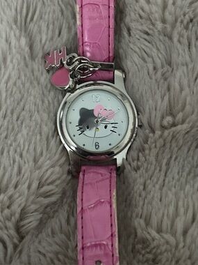 Pink Hello Kitty Face Watch with Heart Charm